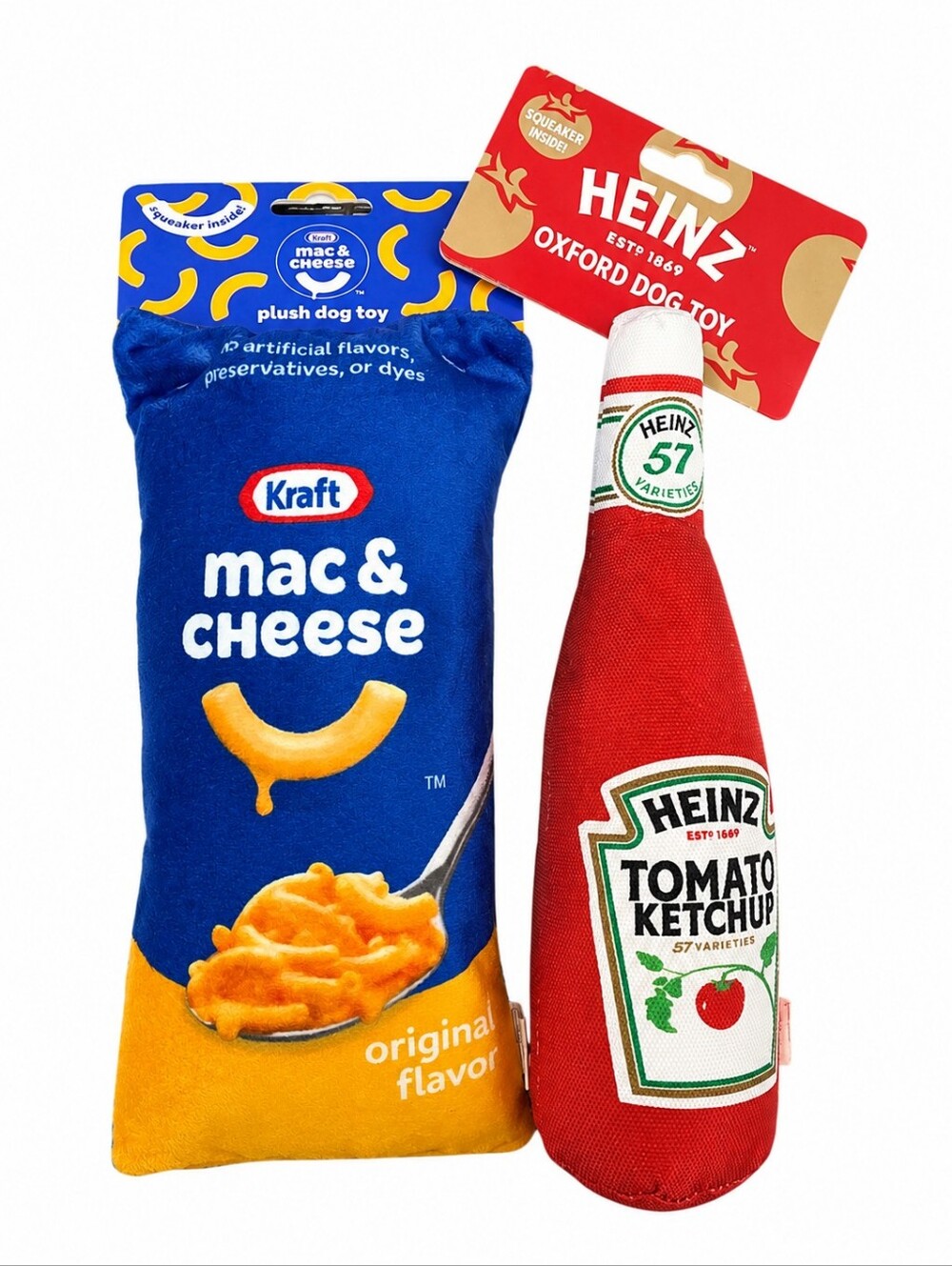 2 LARGE PLUSH DOG TOY HEINZ KETCHUP AND KRAFT MAC AND CHEESE